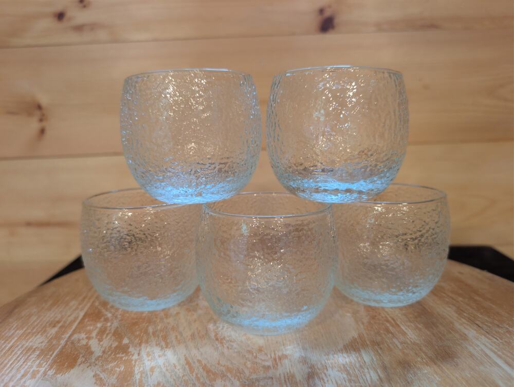 Vintage Orange Peel Textured Glass Tumblers Set of 5 Clear Rocks Lowball